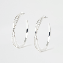 Silver colour twist diamante hoop earrings