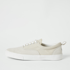 Mens Stone faux suede lace-up trainers