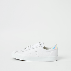 Superga white leather lace-up trainers
