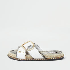 White cross strap espadrille sandals