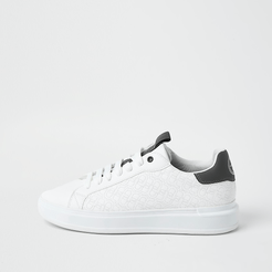 Mens White faux leather quilted design trainers