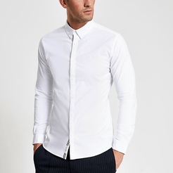 Mens White muscle fit long sleeve Oxford shirt