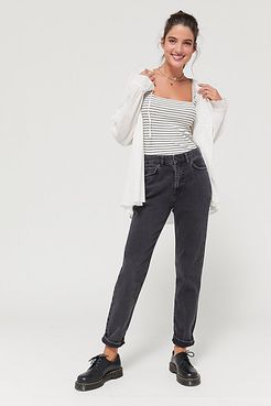 High-Waisted Mom Jean - Washed Black Denim