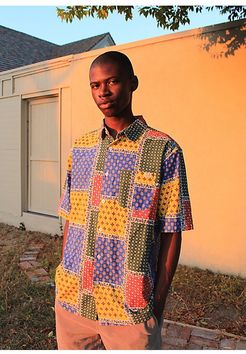 UO Patchwork Bandana Short Sleeve Button-Down Shirt