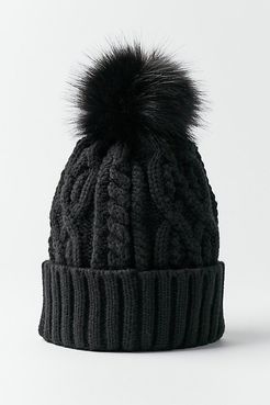 Cable Knit Fur Pompom Beanie