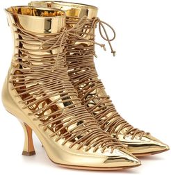 Lace-up metallic leather ankle boots