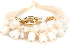 Silk and faux pearl bracelet