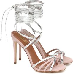 Embossed leather and suede sandals