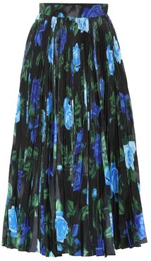 Floral high-rise satin midi skirt