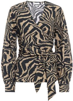 Zebra-print cotton-poplin top