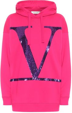 VLOGO sequined cotton jersey hoodie