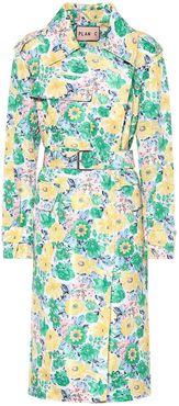 Floral satin trench coat