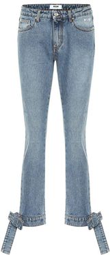 Bow trimmed straight-leg jeans