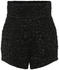 Smocked satin high-rise shorts