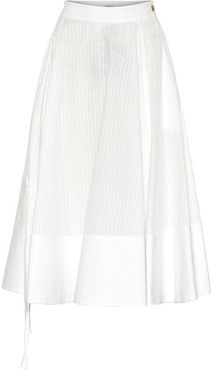 Pleated cotton-blend midi skirt