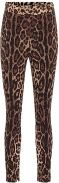 Leopard-print stretch-silk leggings