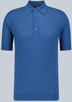 Ribbed knit cotton polo shirt