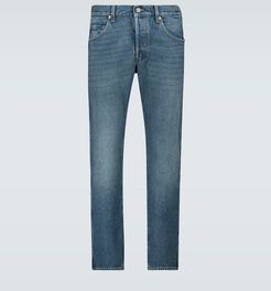 Washed denim tapered jeans