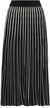 Pleated striped knit midi skirt