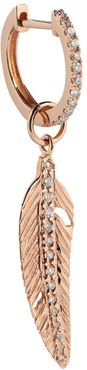 14kt rose gold single feather earring with diamonds