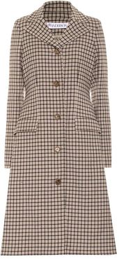 Checked wool-blend coat