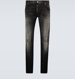 Slim-fit distressed jeans