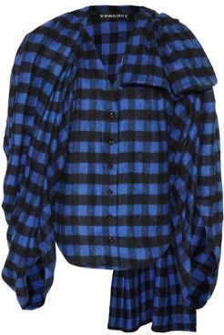 Wool-blend checked flannel top
