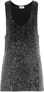Sequined stretch-jersey tank top