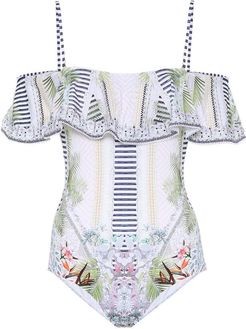 Printed off-the-shoulder swimsuit