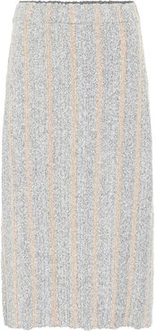 Striped wool-blend knit midi skirt