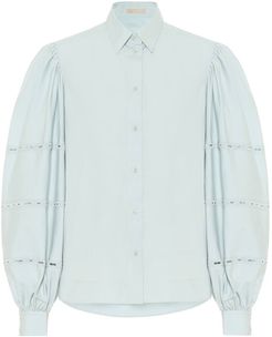 Puff-sleeve cotton-poplin shirt