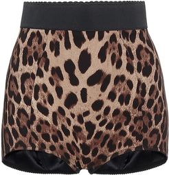Leopard-print silk-blend shorts