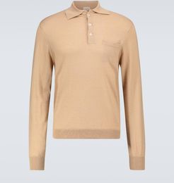 Long-sleeved knitted polo shirt