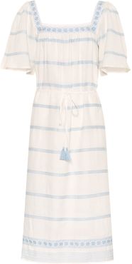 Embroidered linen and cotton dress