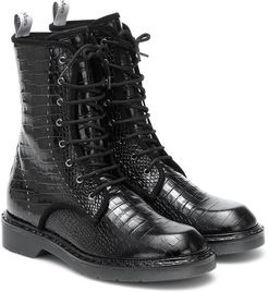 Bon croc-effect leather combat boots
