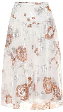 Floral silk and cotton midi skirt