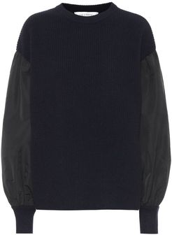 taffeta and wool-blend sweater