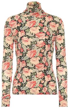 Floral stretch-jersey turtleneck top