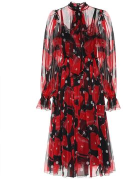 Printed silk midi dress