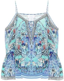 Embellished printed silk camisole