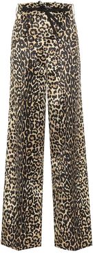 Leopard-print cotton and silk pants