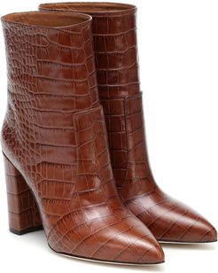 Snake-effect leather ankle boots