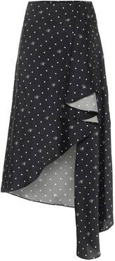 Polka-dot asymmetric midi skirt