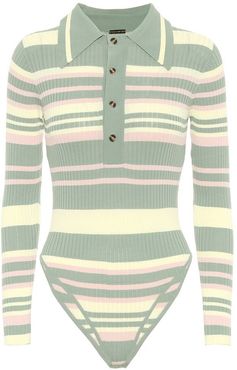 Striped ribbed-knit bodysuit