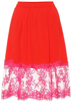 Lace-trimmed crÃªpe skirt