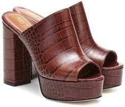 Croc-effect leather platform sandals