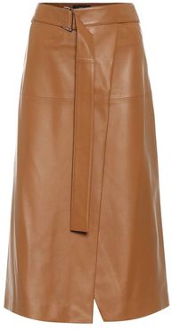 Salic belted leather midi skirt