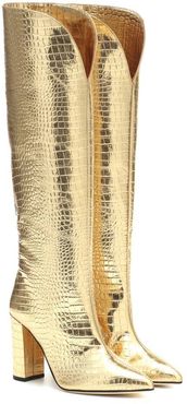 Croc-effect leather knee-high boots