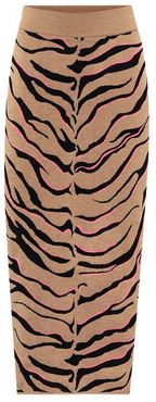 Tiger-print compact knit pencil skirt