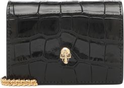 Skull croc-effect leather shoulder bag